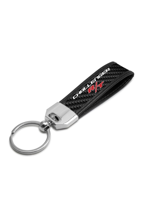 Dodge Challenger R/T Real Carbon Fiber Leather Strap Key Chain with Black stitching