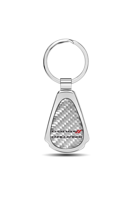 Dodge Challenger Real Silver Dome Carbon Fiber Chrome Metal Teardrop Key Chain