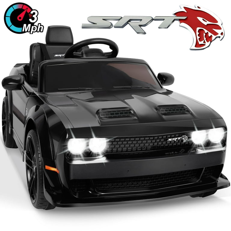 Dodge Challenger SRT Kids Ride on Car,Wisairt 12 V Battery Powered Electric  Vehicle w/ Remote Control,Bluetooth,LED Lights(Black) 
