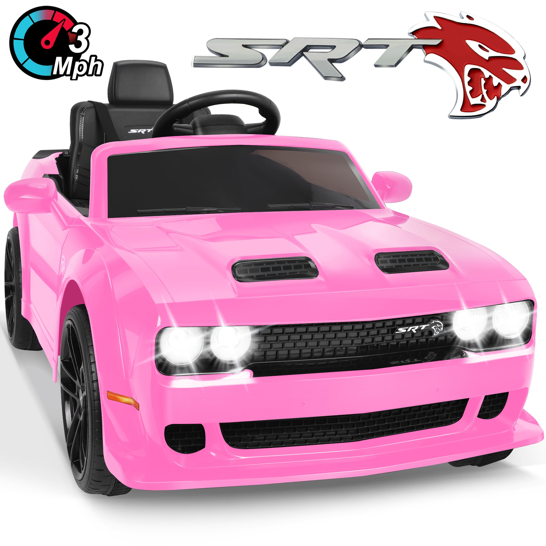 Dodge Challenger SRT Kids Ride on Car,Wisairt 12 V Battery Powered Electric  Vehicle w/ Remote Control,Bluetooth,LED Lights(Pink)