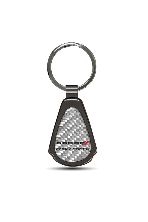 Dodge Challenger Silver Genuine Carbon Fiber Black Metal Teardrop Key Chain