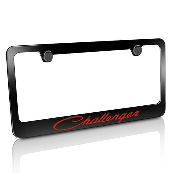 Dodge Challenger in Red Black Metal License Plate Frame