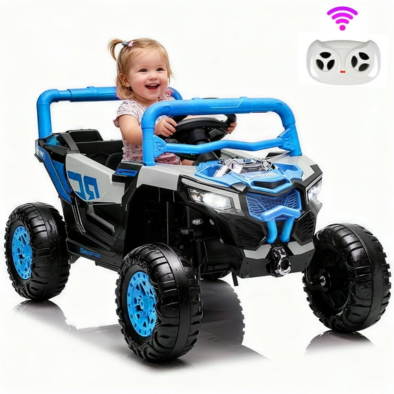 iRerts 12V Electric Ride on UTV, Powered Ride on Cars with Parent Remote Control, LED Lights, Music Player, Front Shock Absorbers, Ride on Toys for Kids Boys Girls Ages 3-4, Blue