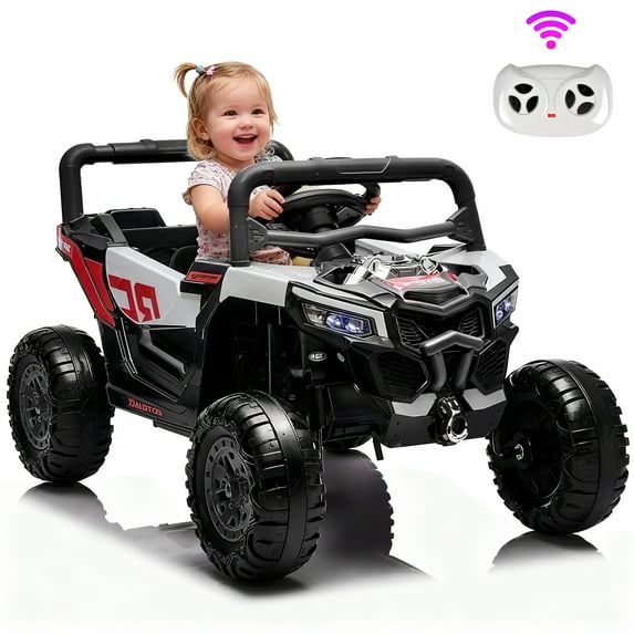 iRerts 12V Electric Ride on UTV, Powered Ride on Cars with Parent Remote Control, LED Lights, Music Player, Front Shock Absorbers, Ride on Toys for Kids Boys Girls Ages 3-4, Black