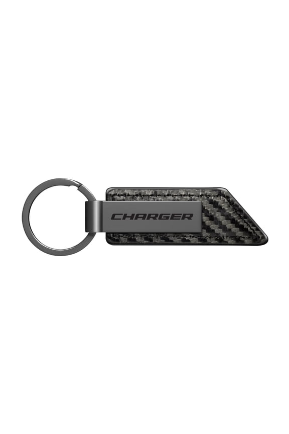 Dodge Charger Black PU Leather Carbon Fiber Texture Strap Black Metal Bar LED Printed Logo Key Chain