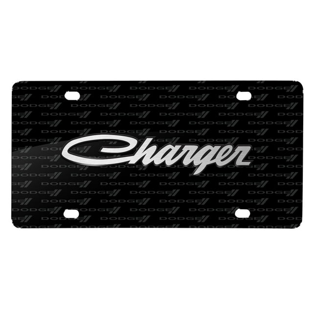 Dodge Charger Classic 3D Logo on Logo Pattern Black Aluminum License Plate