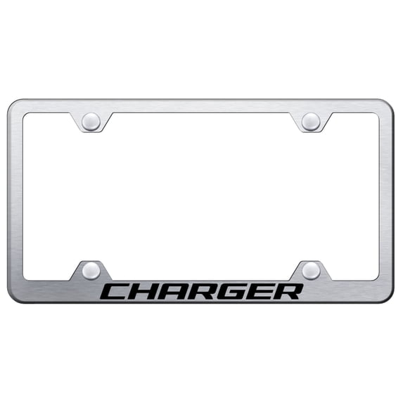 Dodge Charger Laser Etched Logo Wide Body License Plate Frame (Brushed Chrome)