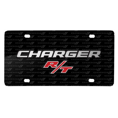 Dodge Charger R/T 3D Logo on Logo Pattern Black Aluminum License Plate