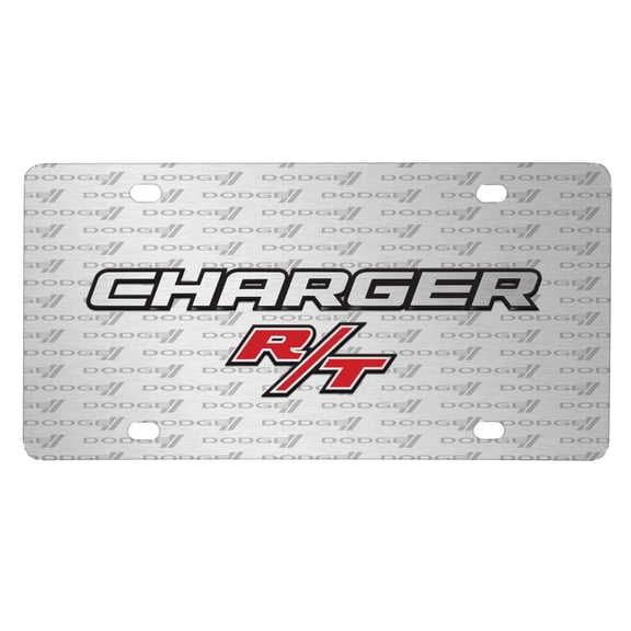 Dodge Charger R/T 3D Logo on Logo Pattern Brushed Aluminum License Plate