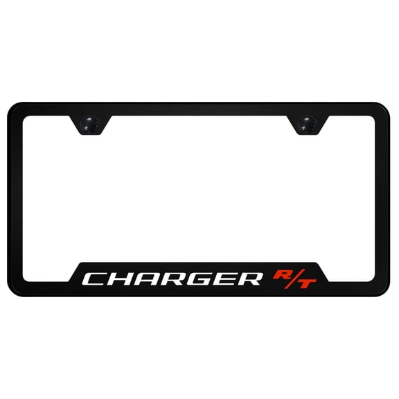 Dodge Charger R/T Notched License Plate Frame Logo on Black Polycarbonate