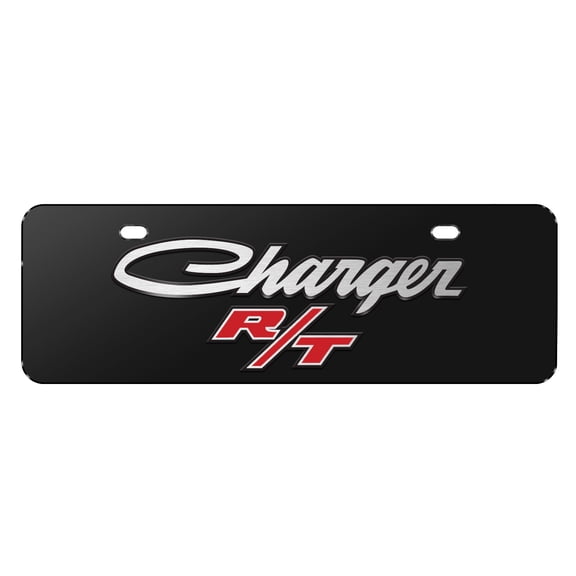 Dodge Charger R/T Classic 3D Logo 12" x 4.25" European Look Black Half-Size Stainless Steel License Plate