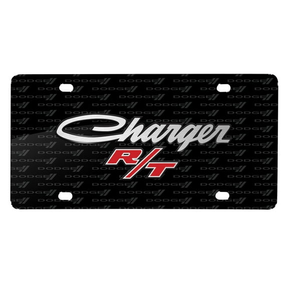 Dodge Charger R/T Classic 3D Logo on Logo Pattern Black Aluminum License Plate