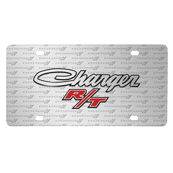 Dodge Charger R/T Classic 3D Logo on Logo Pattern Brushed Aluminum License Plate