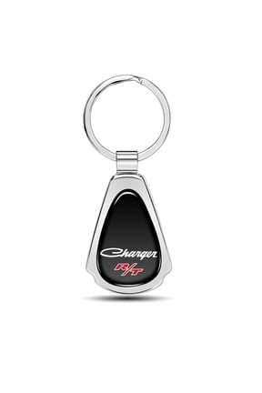 Dodge Charger R/T Classic Black Dome Chrome Metal Teardrop Key Chain