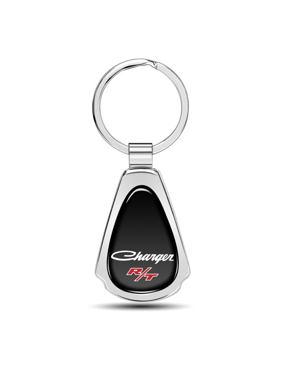 Dodge Charger R/T Classic Black Dome Chrome Metal Teardrop Key Chain