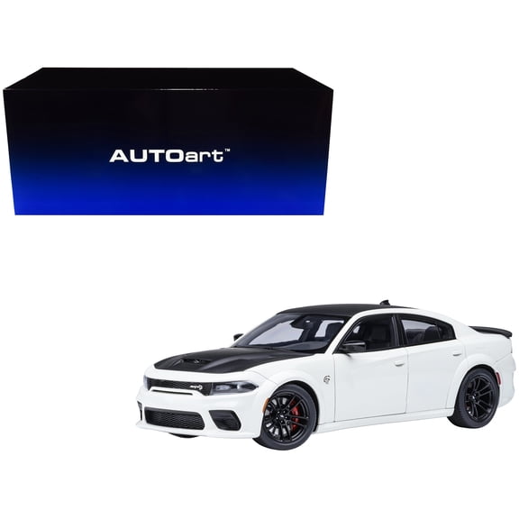 Dodge Charger SRT Hellcat Redeye Knuckle White with Matt Black Hood and Top 1/18 Model Car by Autoart