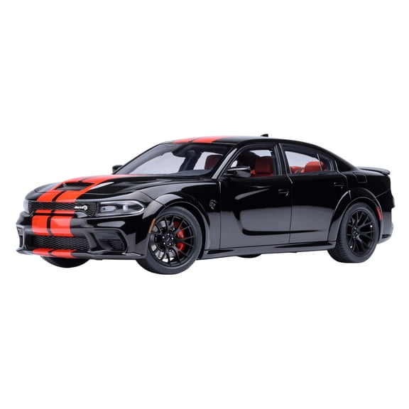 Dodge Charger SRT Hellcat Redeye Pitch Black with Red Stripes and Interior 1/18 Model Car by Autoart