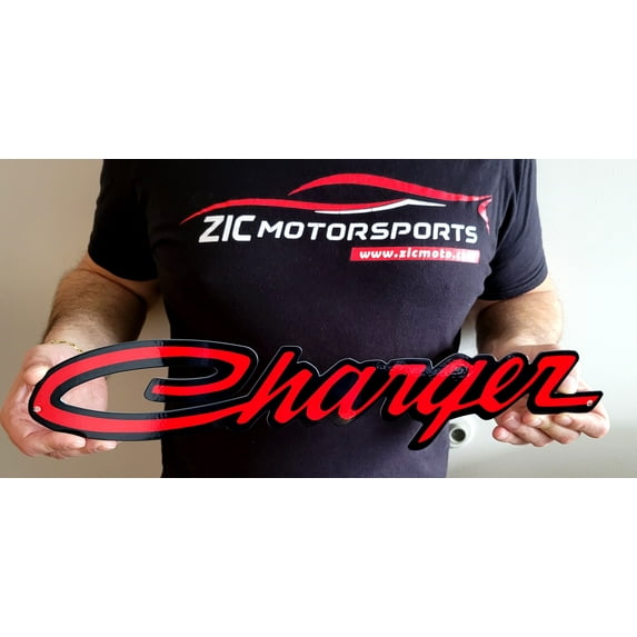 Dodge Charger Script Steel Sign - Red