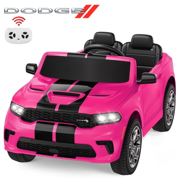 Dodge Kids Electric Ride-On Car, 12V Licensed Dodge Durango Electric Ride-On Toy with Parent Remote Control, Electric Car for Girls Ages 3–6, Features Music/LED Lights/Seat Belt, Pink