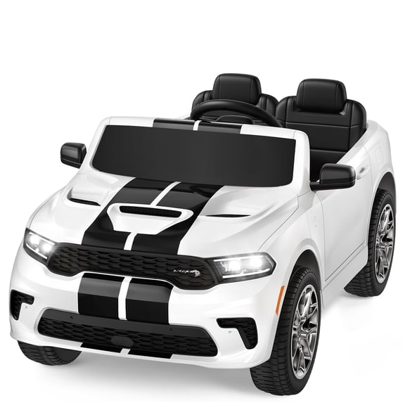 Dodge Electric Ride on Cars for Kids, 12V Licensed Dodge Durango Powered Ride on Toy with Parent Remote Control, Music Player, LED Lights, Safety Belt, Ages 3-6, White
