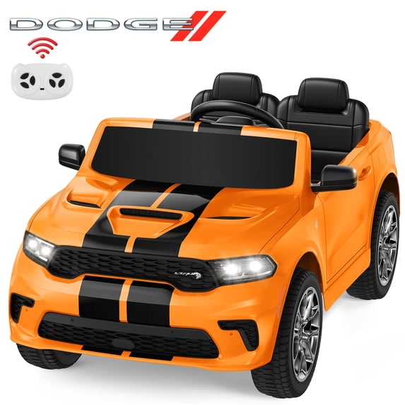 Dodge Kids Electric Ride-On Car, 12V Licensed Dodge Durango Electric Ride-On Toy with Parent Remote Control, Electric Car for Girls Ages 3–6, Features Music/LED Lights/Seat Belt, Orange