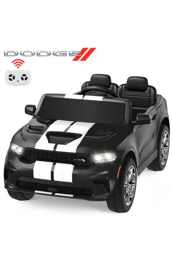 Dodge Kids Electric Ride-On Car, 12V Licensed Dodge Durango Electric Ride-On Toy with Parent Remote Control, Electric Car for Boys Ages 3–6, Features Music/LED Lights/Seat Belt, Black