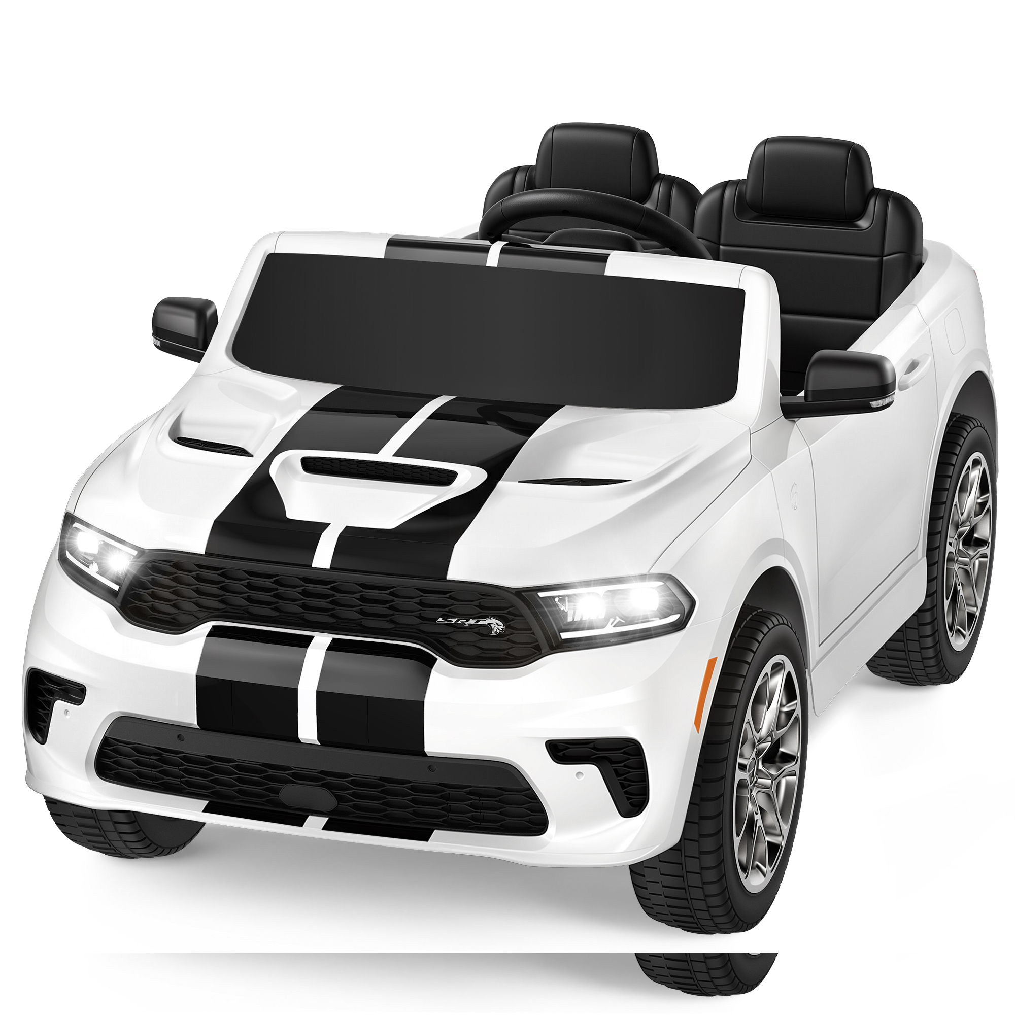 Autos eléctricos Dodge para niños, vehículos a batería Dodge Durango 12V con control remoto parental, auto eléctrico para niñas y niños de 3 a 6 años con reproductor de música y luces LED, blanco
