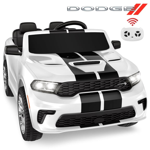 Dodge Electric Ride on Cars for Kids, 24V Licensed Dodge Durango Powered Ride on Toy with Parent Remote Control, Electric Car Vehicle for Boys 3-6 w/Music Player/LED Light/Safety Belt, White