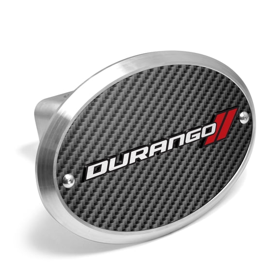 Dodge Durango 3D Logo on Carbon Fiber Look Oval Billet Aluminum 2 inch Tow Hitch Cover