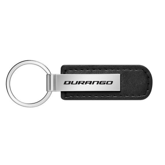 Dodge Durango Black PU Leather Strap Silver Metal Bar LED Printed Logo Key Chain