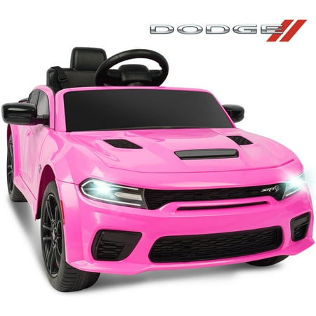 Dodge Electric Ride on Cars for Kids, 12 V Licensed Dodge Charger SRT Powered Ride On Toys Cars with Parent Remote Control, Electric Car for Girls 3-5 w/Music Player/LED Headlights/Safety Belt, Pink