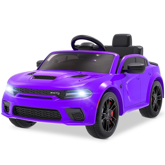 iYofe Dodge Electric Ride on Cars for Kids, 12V Licensed Dodge Charger SRT Hellcat Powered Ride On Toy with Parent Remote Control/Music/Led Lights/Safety Belt for 3-5, Purple(Walmart Exclusive Color)