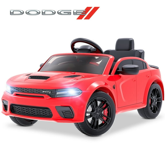 iYofe Dodge Electric Ride on Cars for Kids, 12V Licensed Dodge Charger SRT Hellcat Powered Ride On Toys with Parent Remote Control, Electric Car for Girls Boys 3-5 w/Music Player/LED Lights, Red
