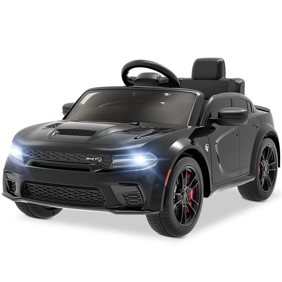 iYofe Dodge Electric Ride on Cars for Kids, 12V Licensed Dodge Charger Srt Hellcat Powered Ride on Toy with Parent Remote Control, Electric Car for Boy 3-5 w/Music Player/LED Light/Safety Belt, Black