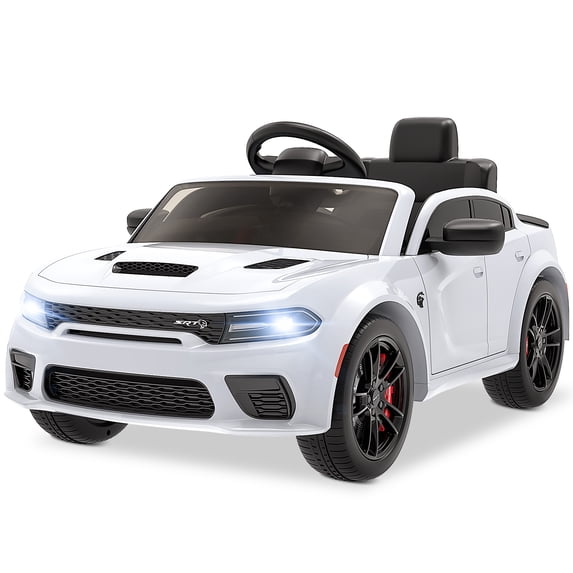 iYofe Dodge Electric Ride on Cars for Kids, 12V Licensed Dodge Charger SRT Hellcat Powered Ride On Toys with Parent Remote Control, Electric Car for Girls Boys 3-5 w/Music Player/LED Lights, White