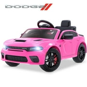 Dodge Electric Ride on Cars for Kids, 12V Licensed Dodge Charger Srt Hellcat Powered Ride on Toys with Parent Remote Control, Electric Car for Girls 3-5 w/Music Player/LED Lights/Safety Belt, Pink