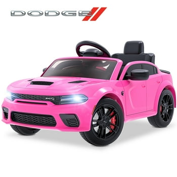 Dodge Electric Ride on Cars for Kids, 12V Licensed Dodge Charger SRT Powered Ride On Toys Cars with Parent Remote Control, Electric Car for Girls 3-5 w/Music Player/LED Headlights/Safety Belt, Pink