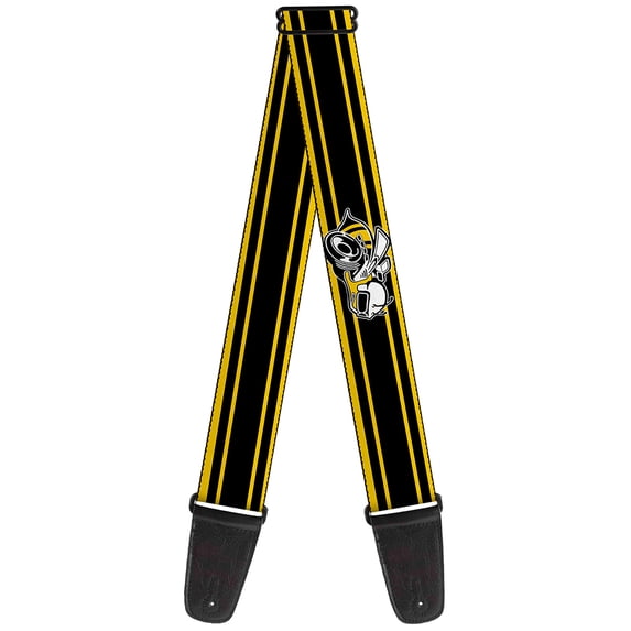 Dodge Guitar Strap, Super Bee Logo Stripes Black Yellow White, 2 Inches Wide