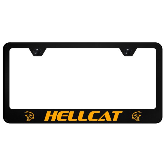Hellcat License Plate Frame -Orange Logo on Black Polycarbonate