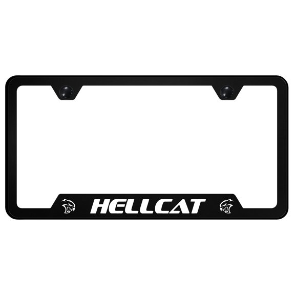 Hellcat Notched License Plate Frame Logo on Black Polycarbonate