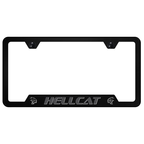 Hellcat (Ghost) Notched License Plate Frame Logo on Black Polycarbonate