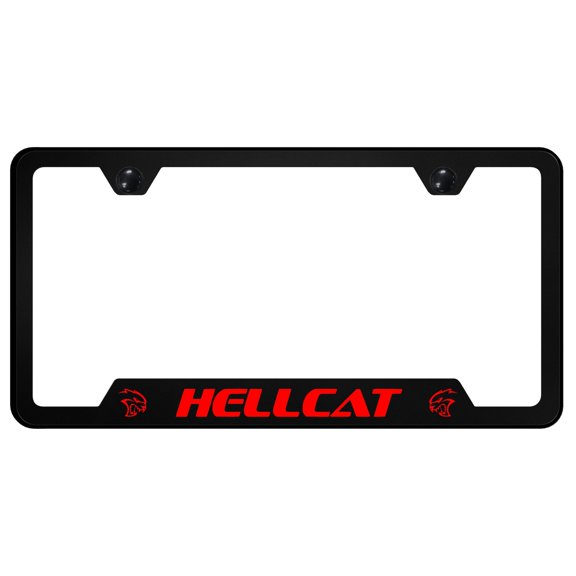 Hellcat Notched License Plate Frame -Red on Black Polycarbonate