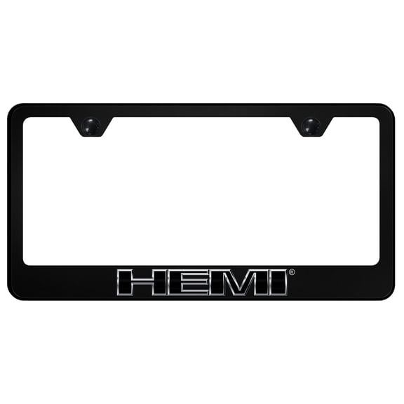 Dodge Hemi (Chrome) License Plate Frame Logo on Black Polycarbonate