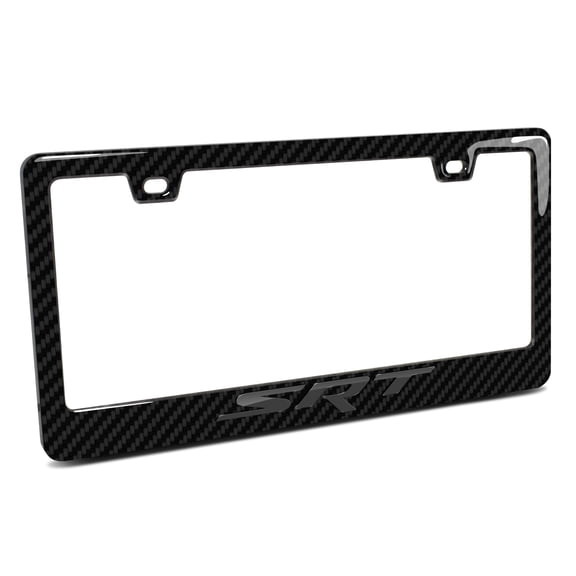 Dodge Jeep SRT Logo 3D in Dark Gray on Real Carbon Fiber ABS Plastic License Plate Frame