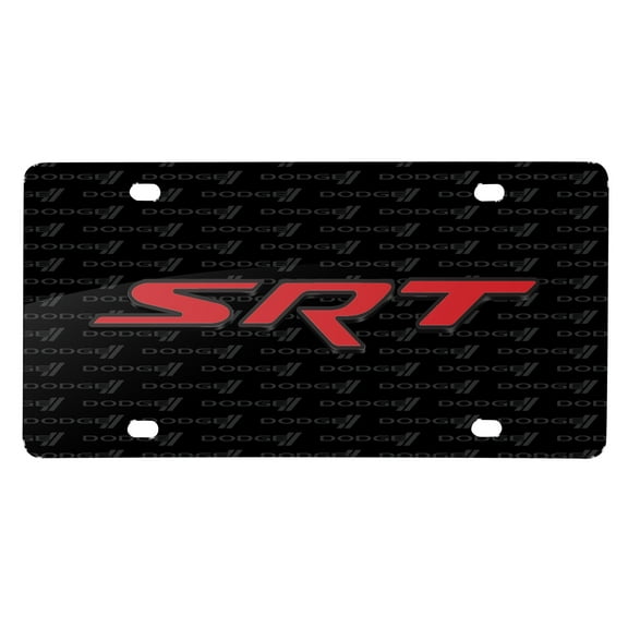 Dodge Jeep SRT in Red 3D Logo on Logo Pattern Black Aluminum License Plate