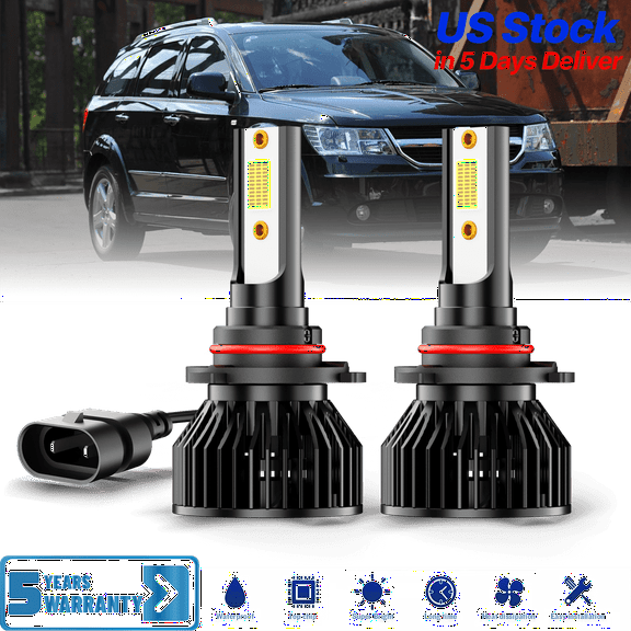 For Dodge Journey 2009-2020 LED Headlight Bulbs Combo, HB4/9006 Low Beam Bulbs Kit, 6000K Cool White, 500% Brightness with Fan, Plug-N-Play, CANbus Ready, Pack of 2