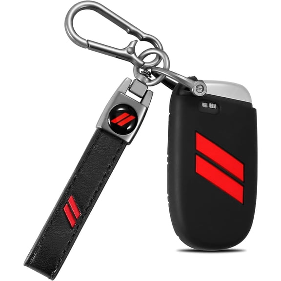 for Dodge Key Fob Cover with Keychain for Dodge Charger Challenger Dart Durango Journey Replacement Remote Control 3 4 5 Buttons Key Fob Shell (Red, 1 PC)