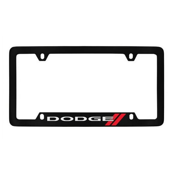 Dodge Logo Black Coated Metal Bottom Engraved License Plate Frame Holder