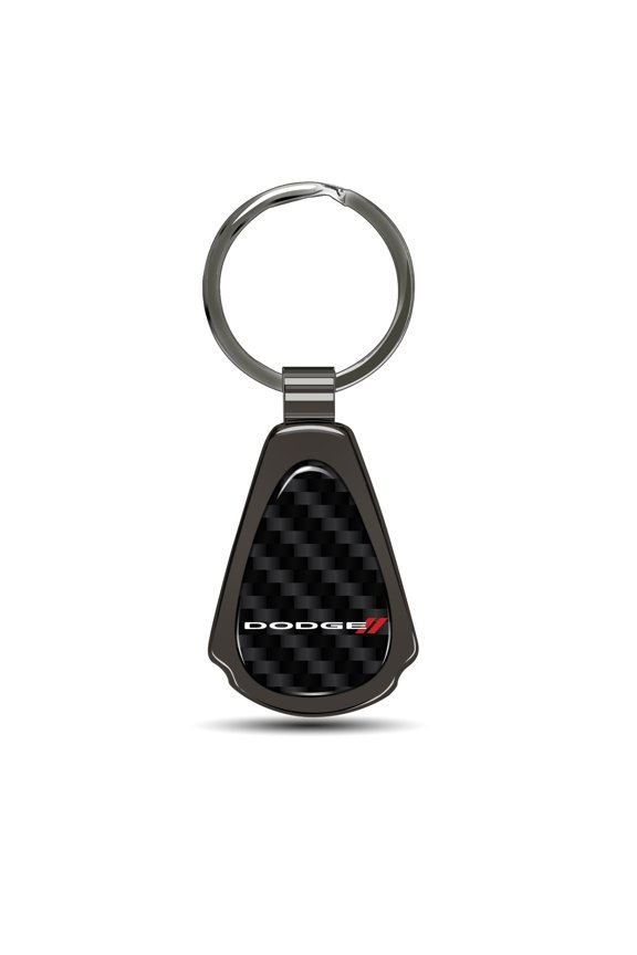Dodge Logo Real Black Carbon Fiber Gunmetal Black Metal Teardrop Key Chain