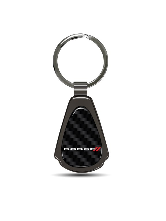 Dodge Logo Real Black Carbon Fiber Gunmetal Black Metal Teardrop Key Chain
